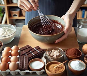 Una persona haciendo brownie de queso